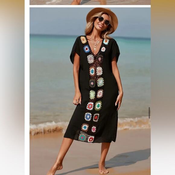 Boutique Floral Crotchet Boho Style Cover Up Dress - Picture 5 of 10